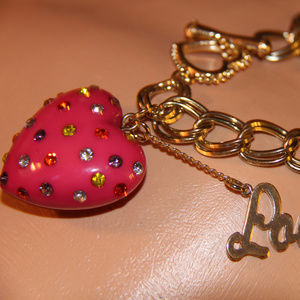 SWEETIE PIE pink HEART BRACELET BETSEY JOHNSON CRYSTAL rhinestone Valentine Day